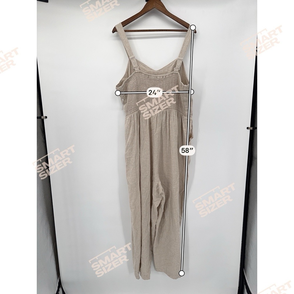 Old Navy Jumpsuit 2X Beige Fit & Flare Linen Blend Smocked Back pockets capsule - Picture 3 of 12